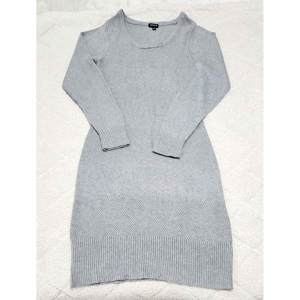Torrid Women Gray Striped‎ Pullover Sweater Dress Long Sleeve Scoop Neck Size 1X